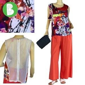 BONGO MULTI-COLOR ABSTRACT PRINT JUNIOR PLUS MESH BACK TOP (2X)